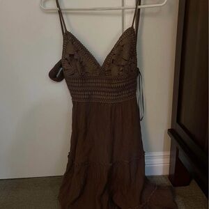 Elegant Brown Crochet Maxi Dress